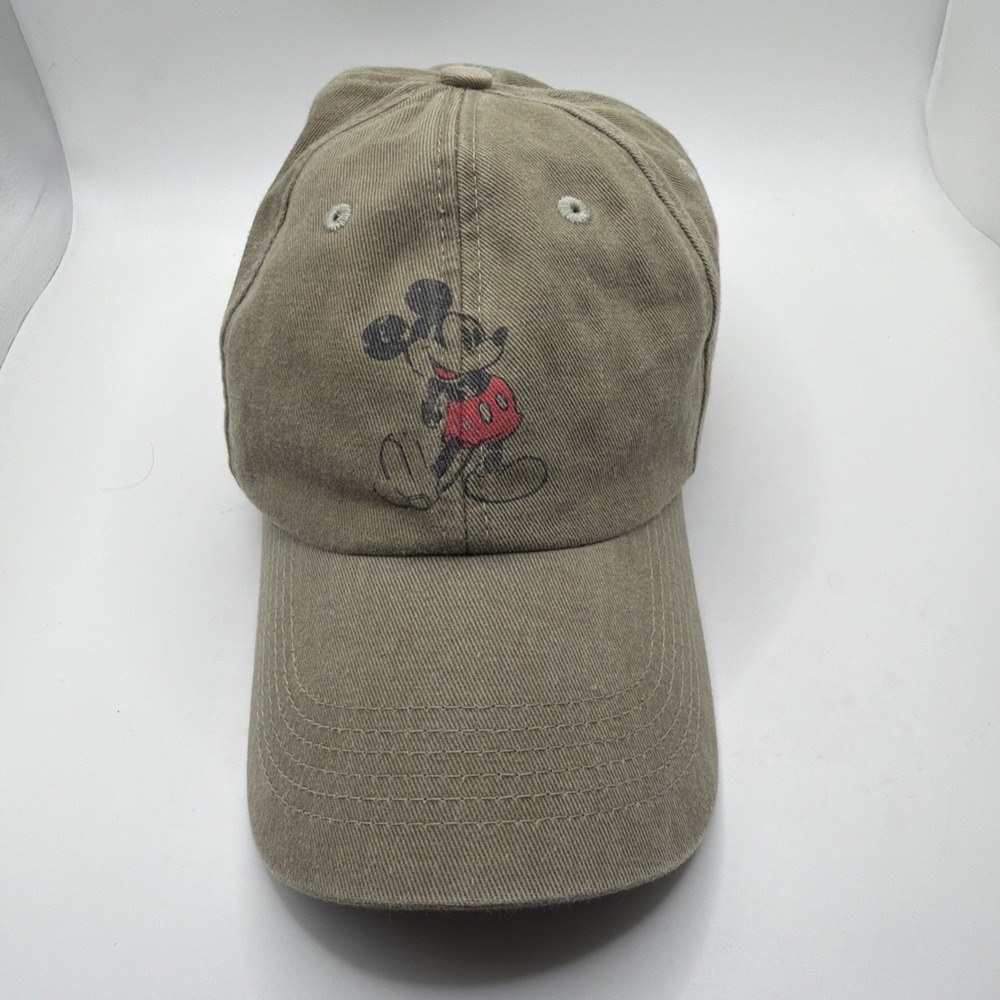 Disney Parks Distressed Mickey Mouse Adjustable‎ Cap Hat Military Army Green